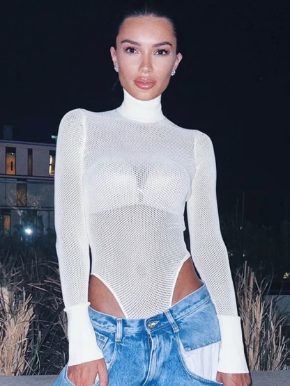 Turtleneck See-Through Bodysuit