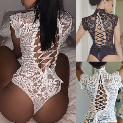 Floral Lace-Up Bodysuit - Image 2