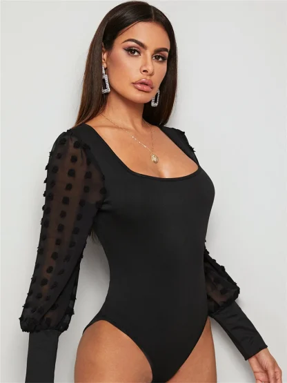 Square Neck Mesh Sleeve Bodysuit - Image 2