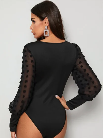 Square Neck Mesh Sleeve Bodysuit - Image 3
