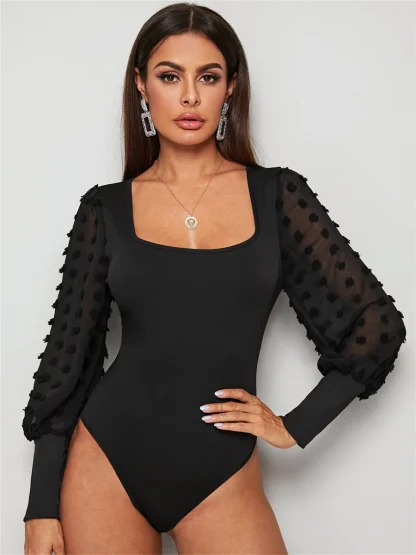 Square Neck Mesh Sleeve Bodysuit