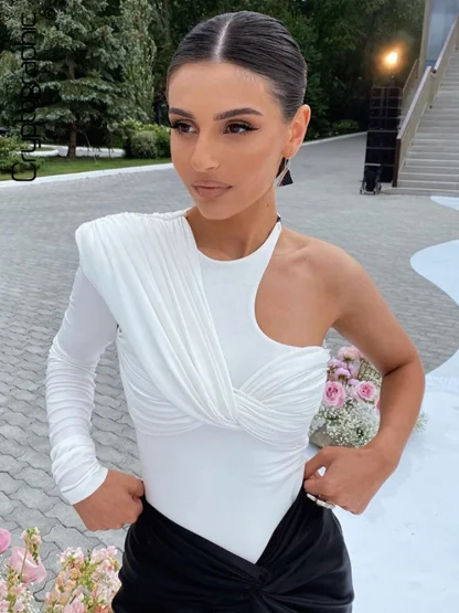 One-Shoulder Twist Bodysuits