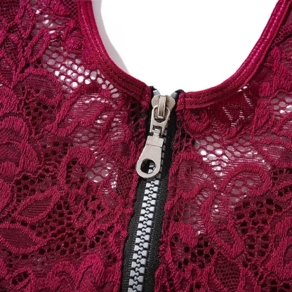Open Front Zip-Up Lace Bodysuit - Image 7