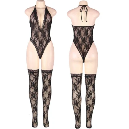 Seductive Lace Halter Bodysuit - Image 4