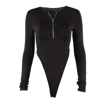 Sexy Zipper Long Sleeve Bodysuits - Image 6