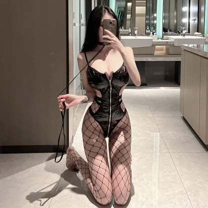 Sexy Black Lingerie Zipper Bodysuit - Image 5