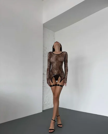 Leopard Print Bodycon Bodysuit - Image 3