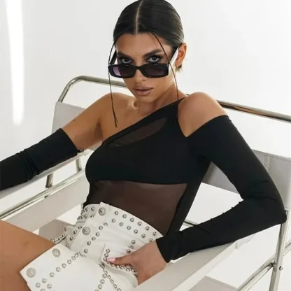 One-Shoulder Mesh Bodysuit - Image 4