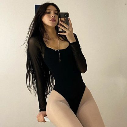 Mesh Sleeve Sexy Bodysuit - Image 4