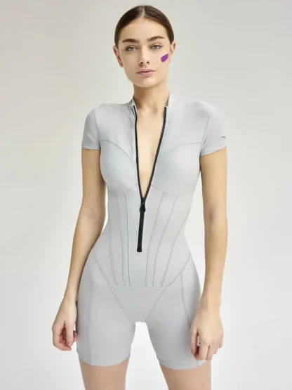 Casual Sporty Zipper Bodysuit