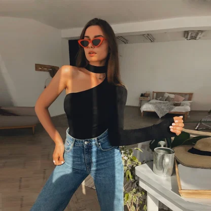 Halter One-Shoulder Sexy Bodysuit - Image 6