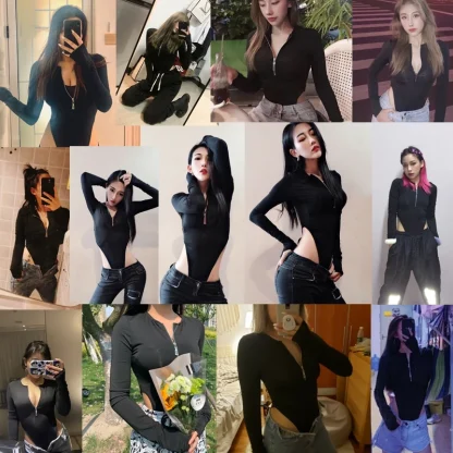 Chic Long Sleeve Zipper Bodysuit - Image 6