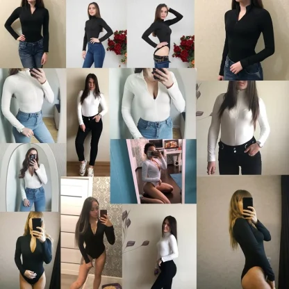 Sexy Zipper Long Sleeve Bodysuit - Image 6