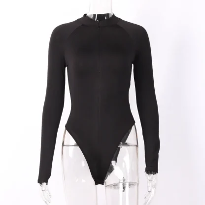 Sexy Zipper Long Sleeve Bodysuit - Image 5