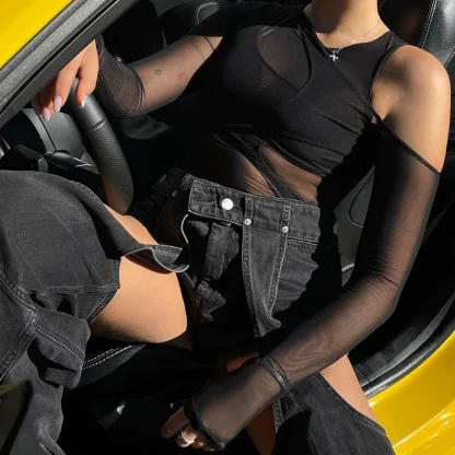 Chic Cross-Cut Mesh Bodysuit - Image 6